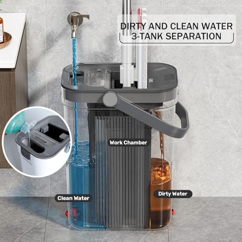 HoMettler 3-Tank Mop Bucket Set with 4 Microfiber Pads