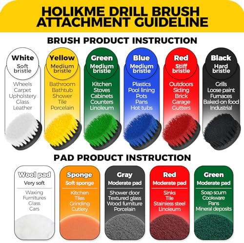 Holikme 11 Piece Drill Brush Set for Bathroom and Kitchen Cleaning