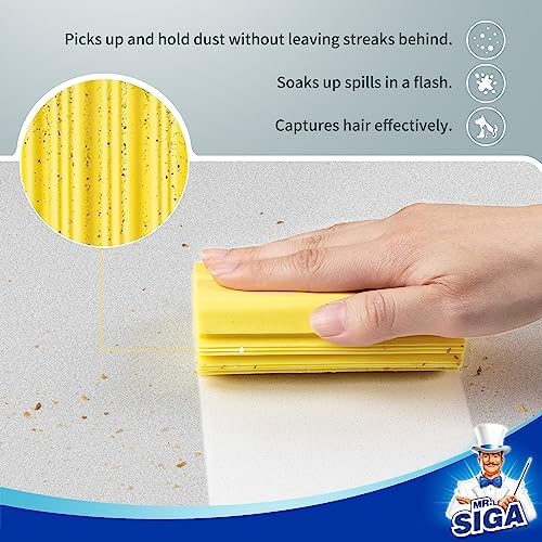 MRSIGA Reusable Duster Sponge with Ridged Surface 4 Pack Yellow