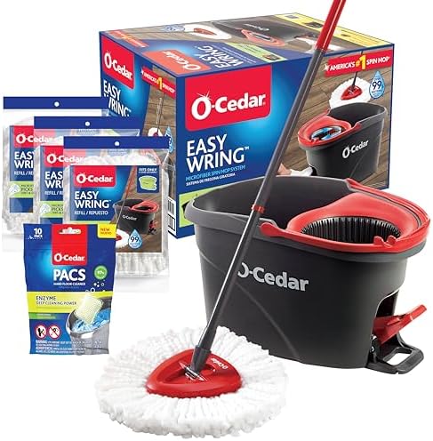 O-Cedar System Easy Wring Spin Mop Bucket with Citrus PACs Variety Pack