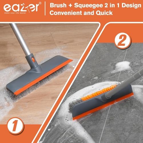 Eazer 2-in-1 Floor Scrubber Brush with Squeegee and Long Handle