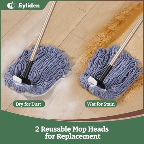Eyliden String Mop with 2 Non- Touch Replacement Heads