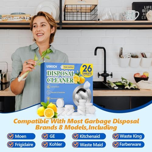 USKICH Garbage Disposal Cleaner Tablets 26 Pack Fresh Lemon Scent