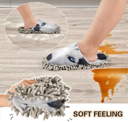 FLildon Microfiber Mop Slippers Husky Eyes Blue for Men Women