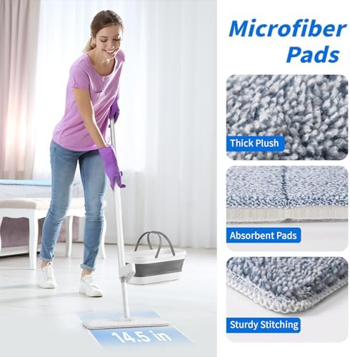Oshang Flat Mop with Collapsible Bucket and Wheels 1