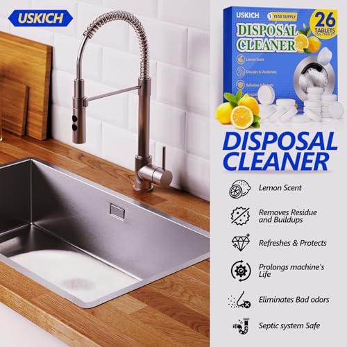 USKICH Garbage Disposal Cleaner Tablets 26 Pack Fresh Lemon Scent