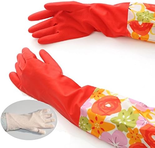Kitchen Rubber Gloves with Warm Lining and Waterproof Protection