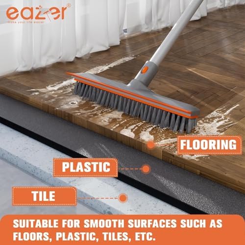 Eazer 2-in-1 Floor Scrubber Brush with Squeegee and Long Handle