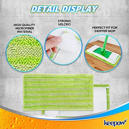 KEEPOW Reusable Mop Pads for Swiffer and Flat Mops - 4 Pack