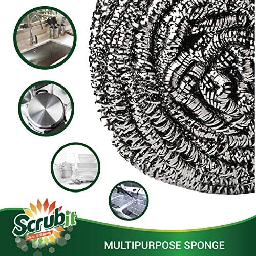 SCRUBIT 6 Pack Stainless Steel Scourers - Dish Pot Pan and Oven Cleaner