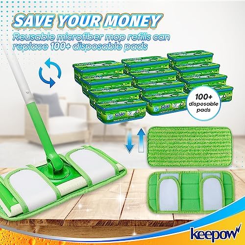 KEEPOW Reusable Pads for Swiffer Sweeper - 5 Pack 12 Mop Refills